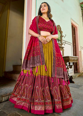 3 Pc Mustard Silk Semi Stitched Lehenga Set