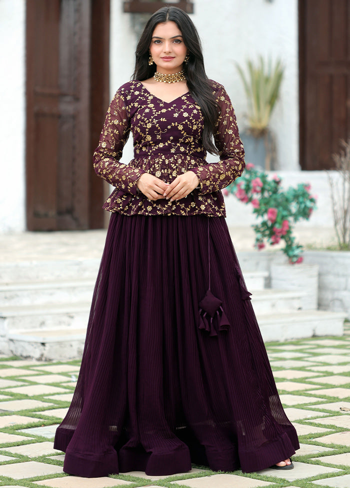 Wine Silk Readymade Lehenga Set