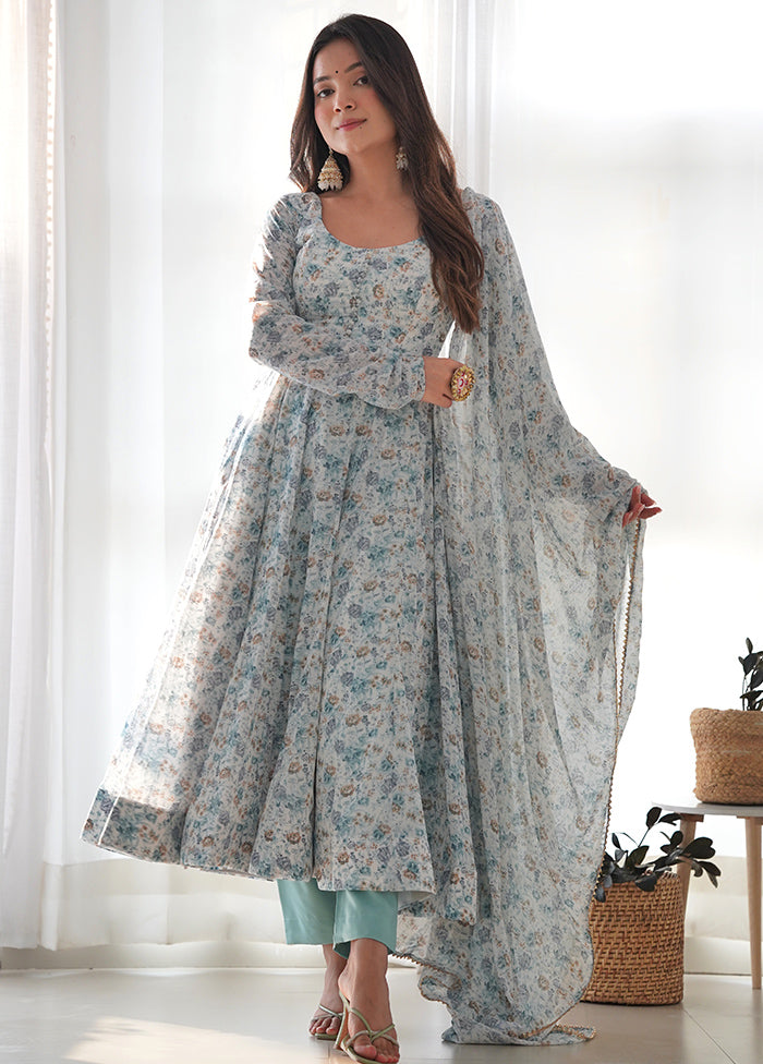 3 Pc Sky Blue Readymade Silk Suit Set