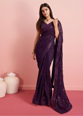 Purple Georgette Saree With Blouse Piece