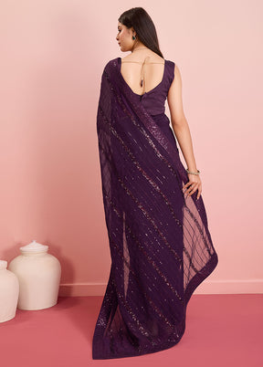 Purple Georgette Saree With Blouse Piece