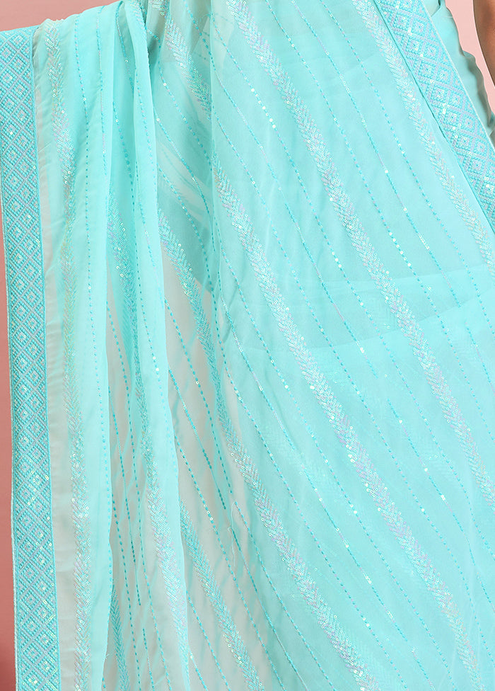 Sky Blue Georgette Saree With Blouse Piece