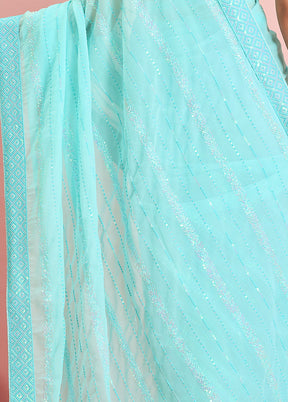 Sky Blue Georgette Saree With Blouse Piece