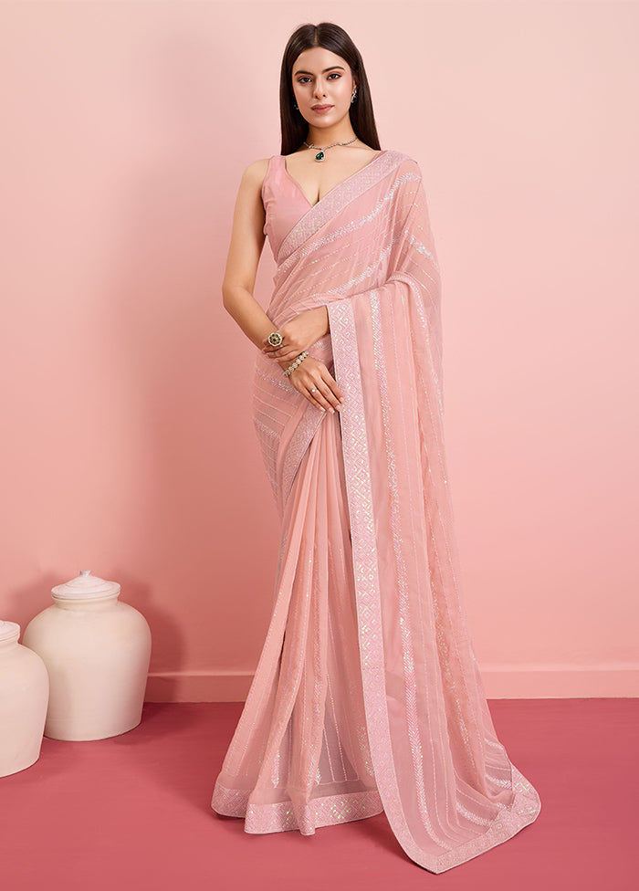 Peach Georgette Saree With Blouse Piece