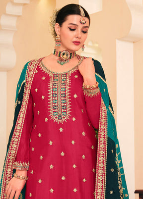 3 Pc Rust Semi Stitched Silk Suit Set