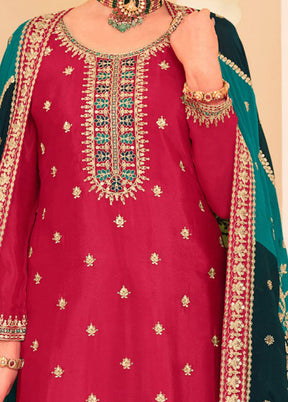 3 Pc Rust Semi Stitched Silk Suit Set