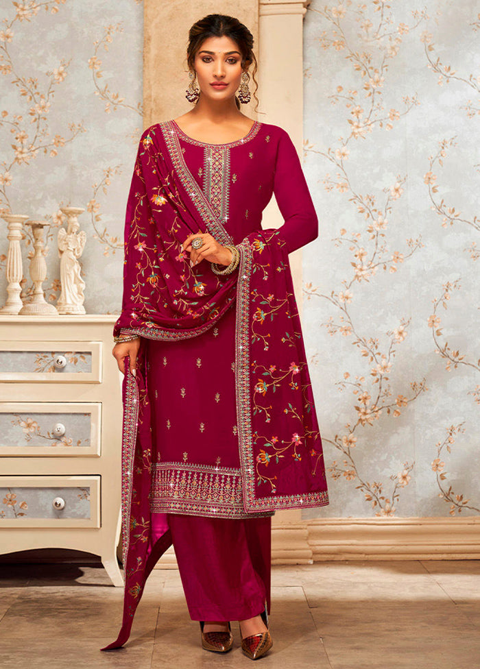 3 Pc Red Semi Stitched Georgette Suit Set