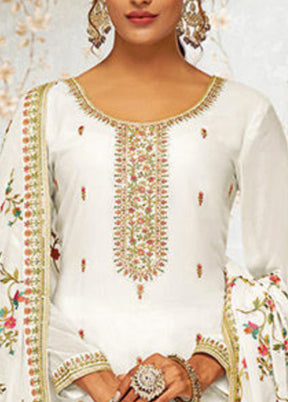 3 Pc White Semi Stitched Georgette Suit Set