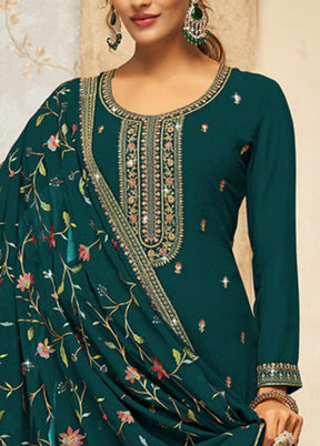 3 Pc Teal Green Semi Stitched Georgette Suit Set