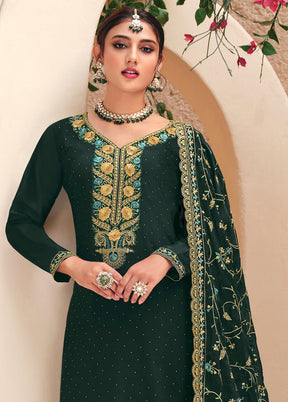 3 Pc Green Semi Stitched Georgette Suit Set