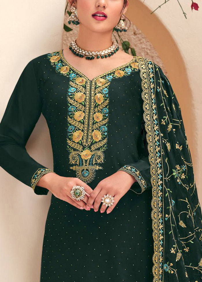 3 Pc Green Semi Stitched Georgette Suit Set