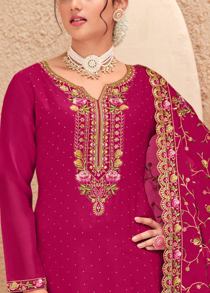 3 Pc Red Semi Stitched Georgette Suit Set