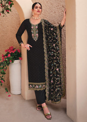 3 Pc Black Semi Stitched Georgette Suit Set