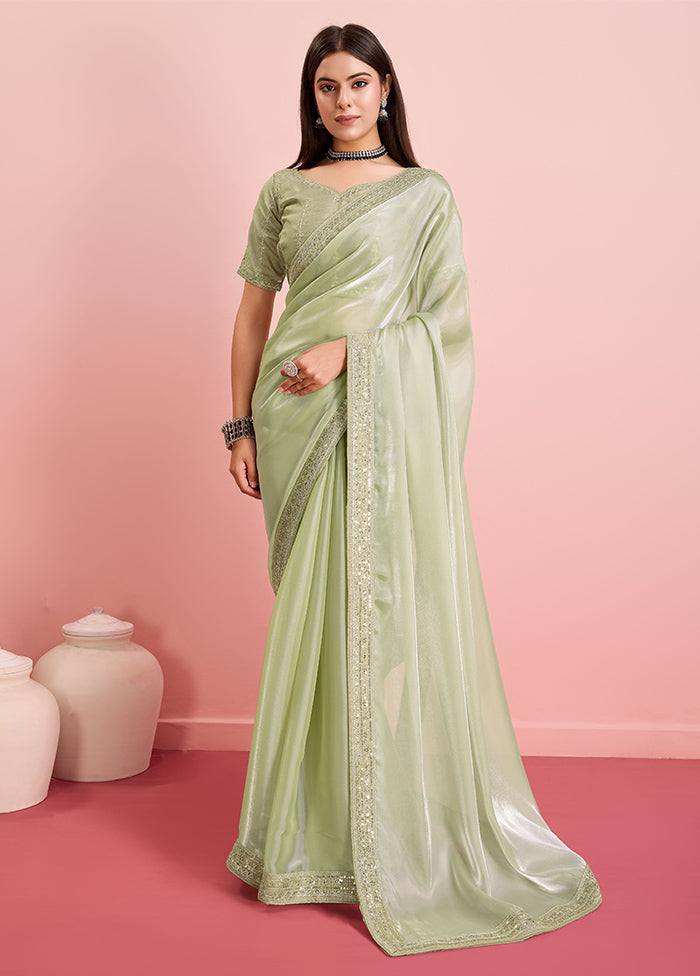 Lime Green Jimmy Choo Saree With Blouse Piece