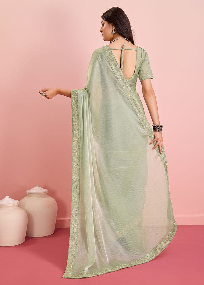 Lime Green Dupion Silk Saree With Blouse Piece