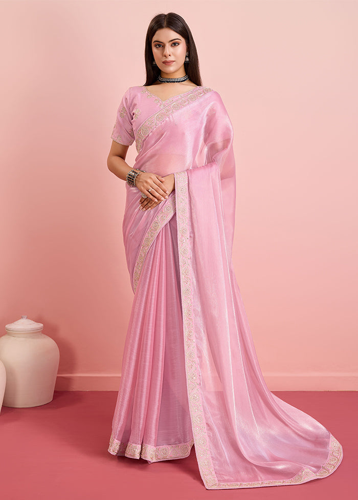 Pink Dupion Silk Saree With Blouse Piece