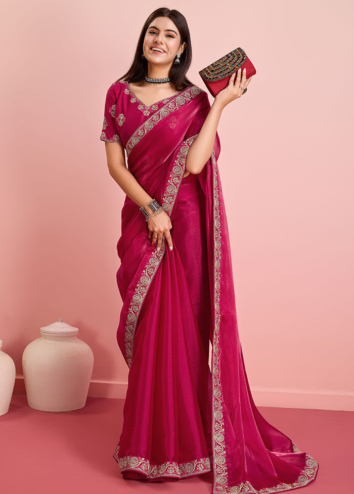Red Organza Saree With Blouse Piece
