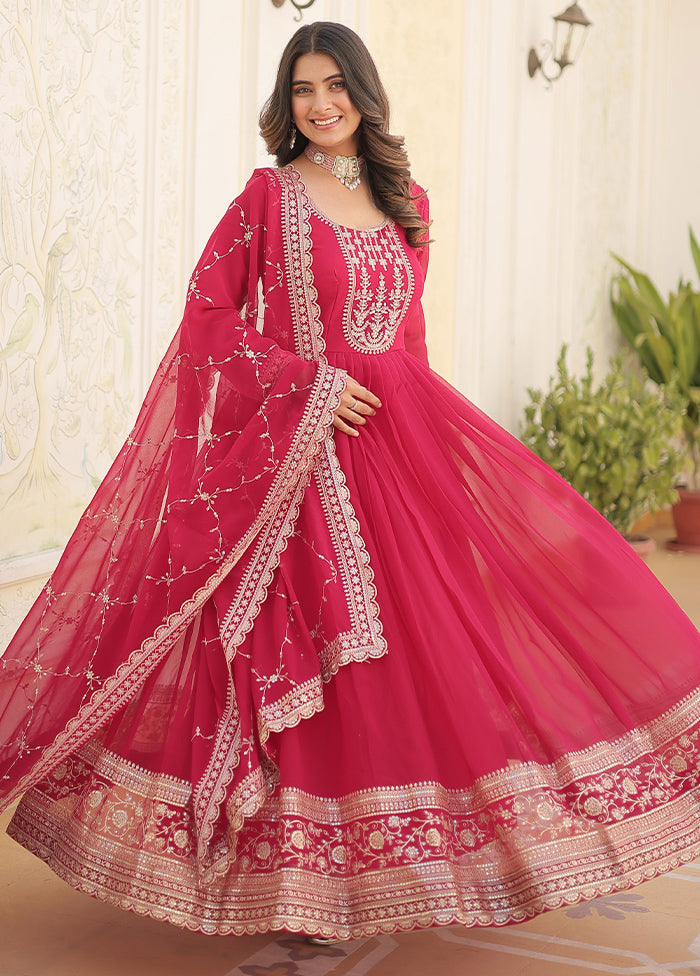 Pink Readymade Georgette Dupatta Indian Dress