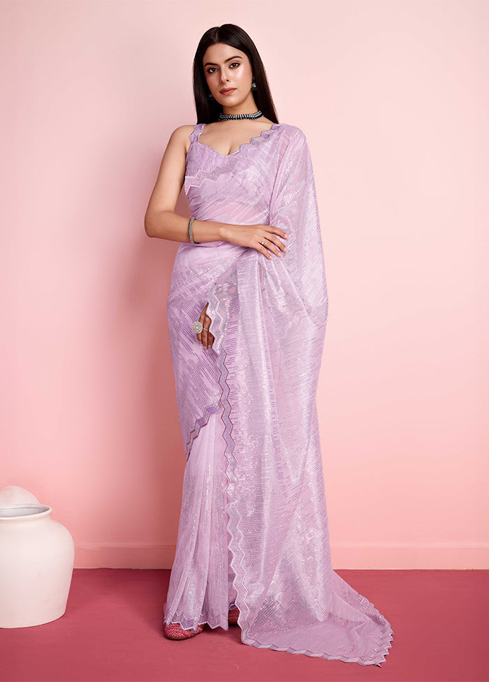 Lavender Net Net Saree With Blouse Piece