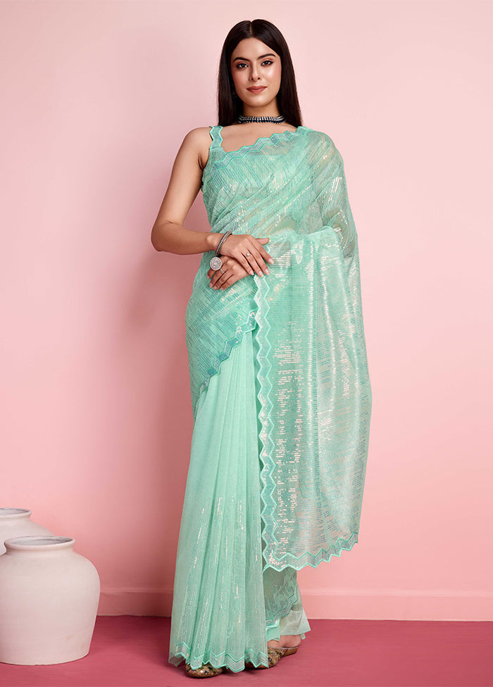 Sea Green Net Saree With Blouse Piece