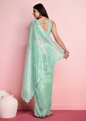 Sea Green Net Net Saree With Blouse Piece