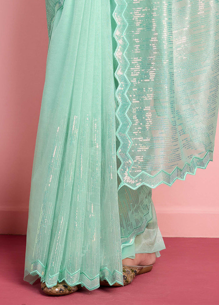 Sea Green Net Net Saree With Blouse Piece