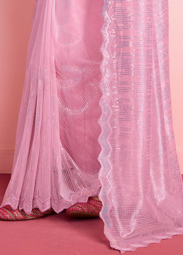 Pink Net Net Saree With Blouse Piece