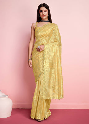 Yellow Net Net Saree With Blouse Piece