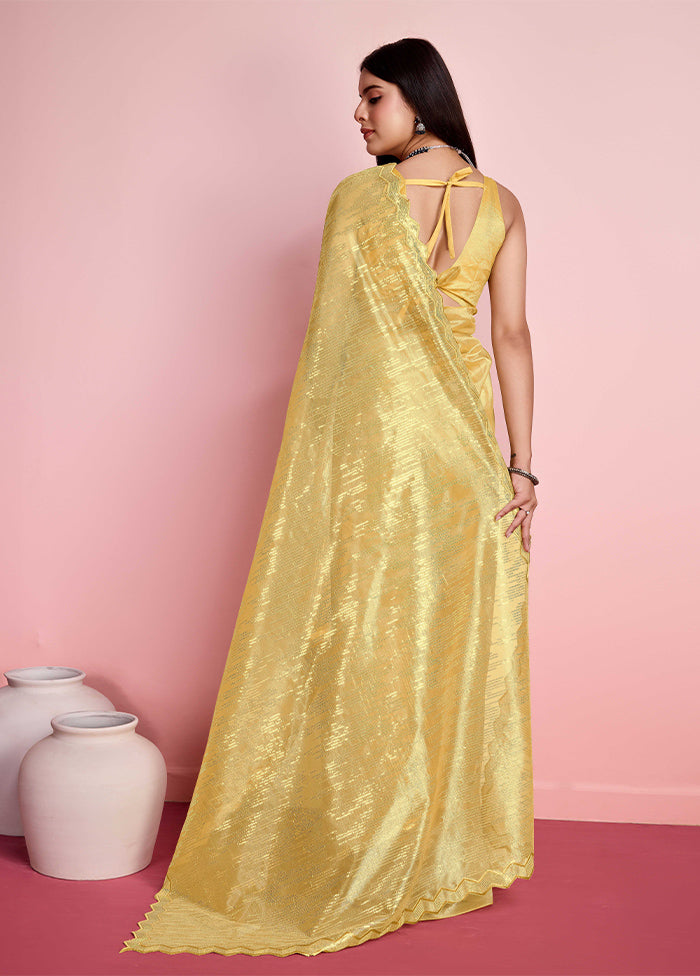 Yellow Net Net Saree With Blouse Piece