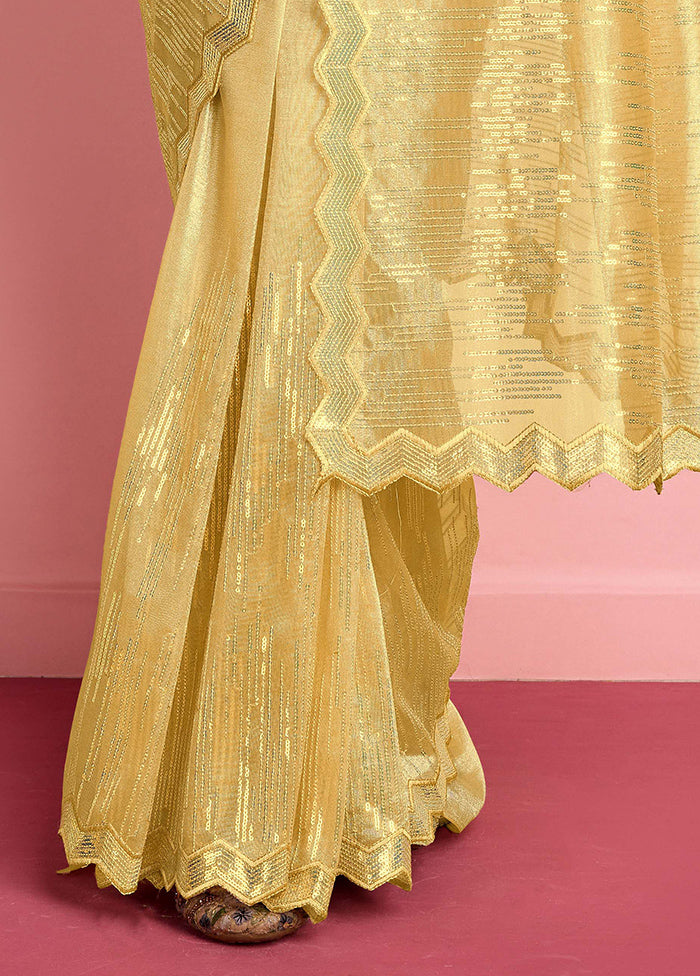 Yellow Net Net Saree With Blouse Piece