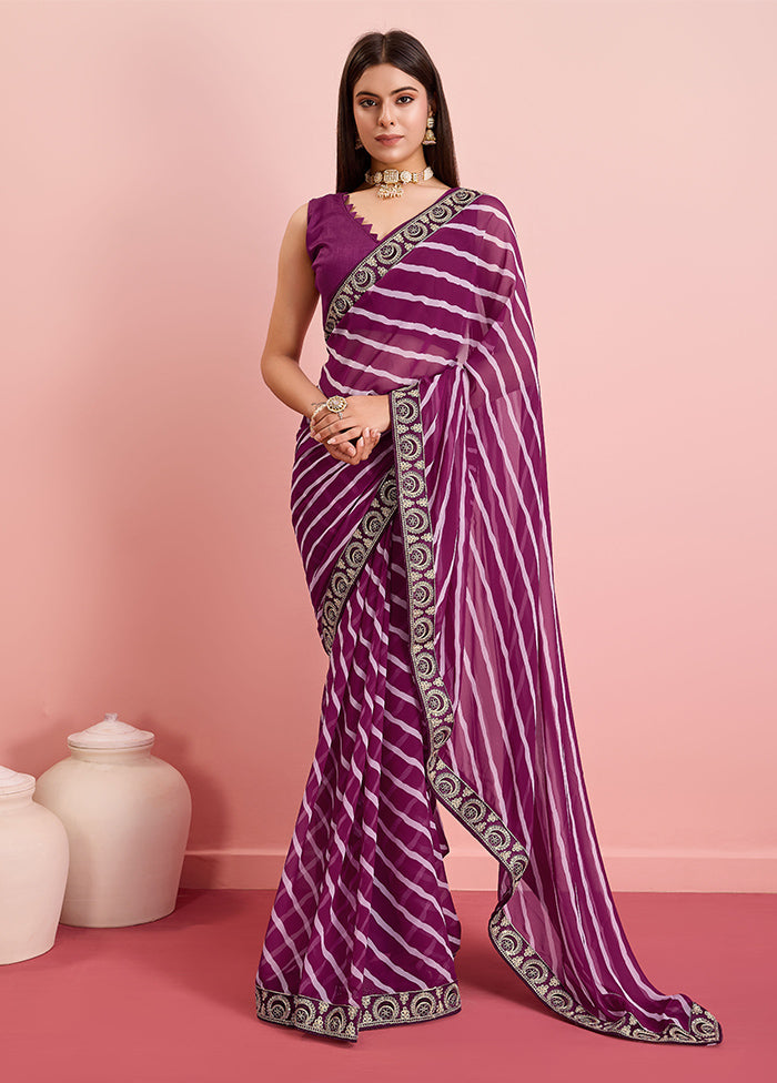 Wine Georgette Saree With Blouse Piece