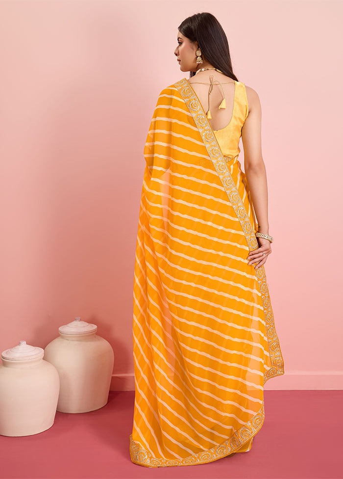 Yellow Georgette Saree With Blouse Piece