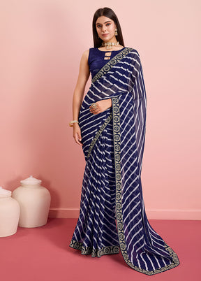 Navy Blue Georgette Saree With Blouse Piece