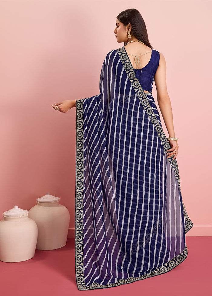 Navy Blue Georgette Saree With Blouse Piece