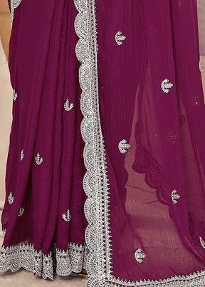 Wine Chiffon Silk Saree With Blouse Piece