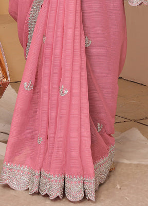 Pink Chiffon Silk Saree With Blouse Piece