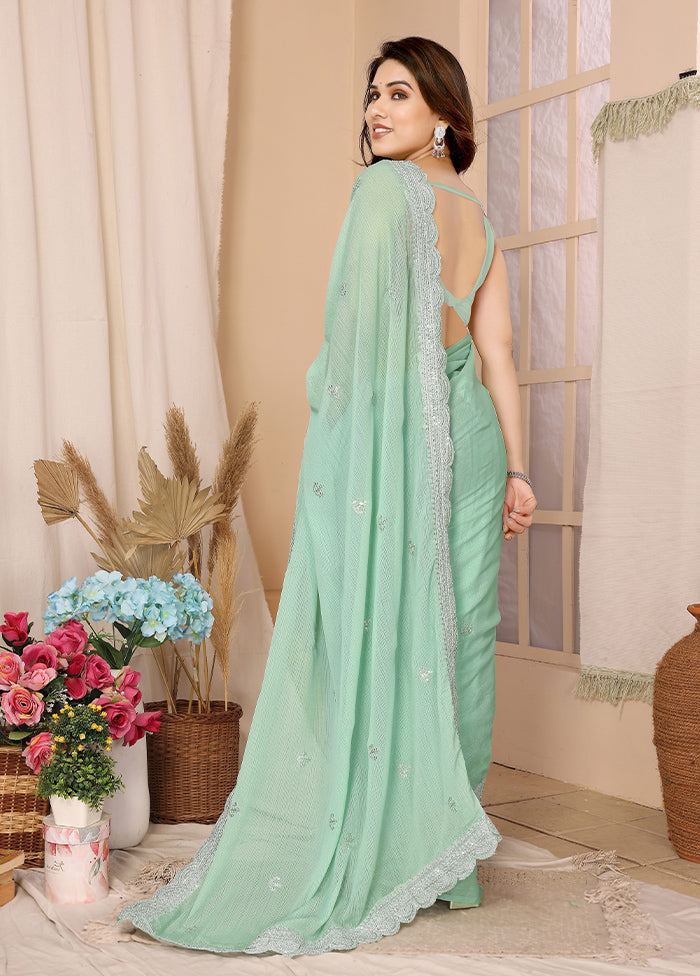 Sky Blue Chiffon Silk Saree With Blouse Piece