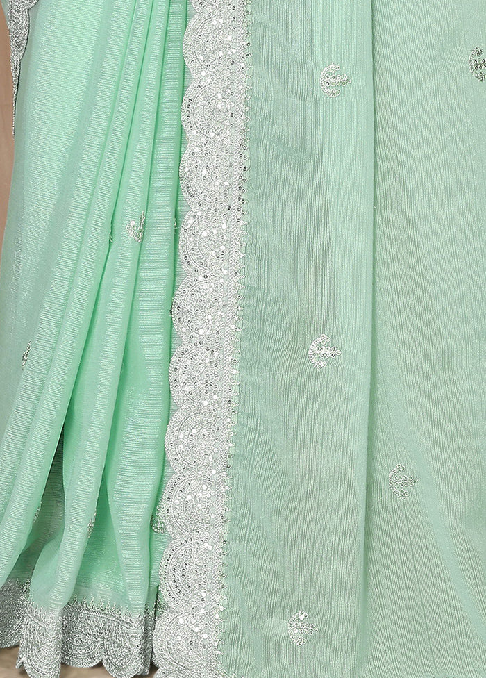 Sky Blue Chiffon Silk Saree With Blouse Piece