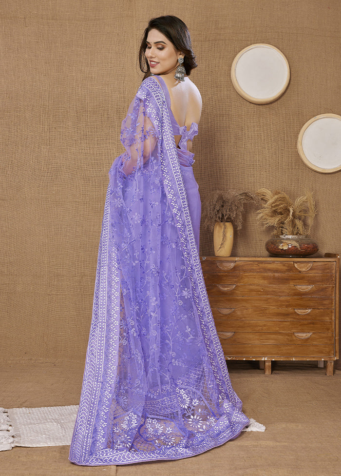 Lavender Net Net Saree With Blouse Piece