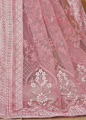 Pink Net Net Saree With Blouse Piece