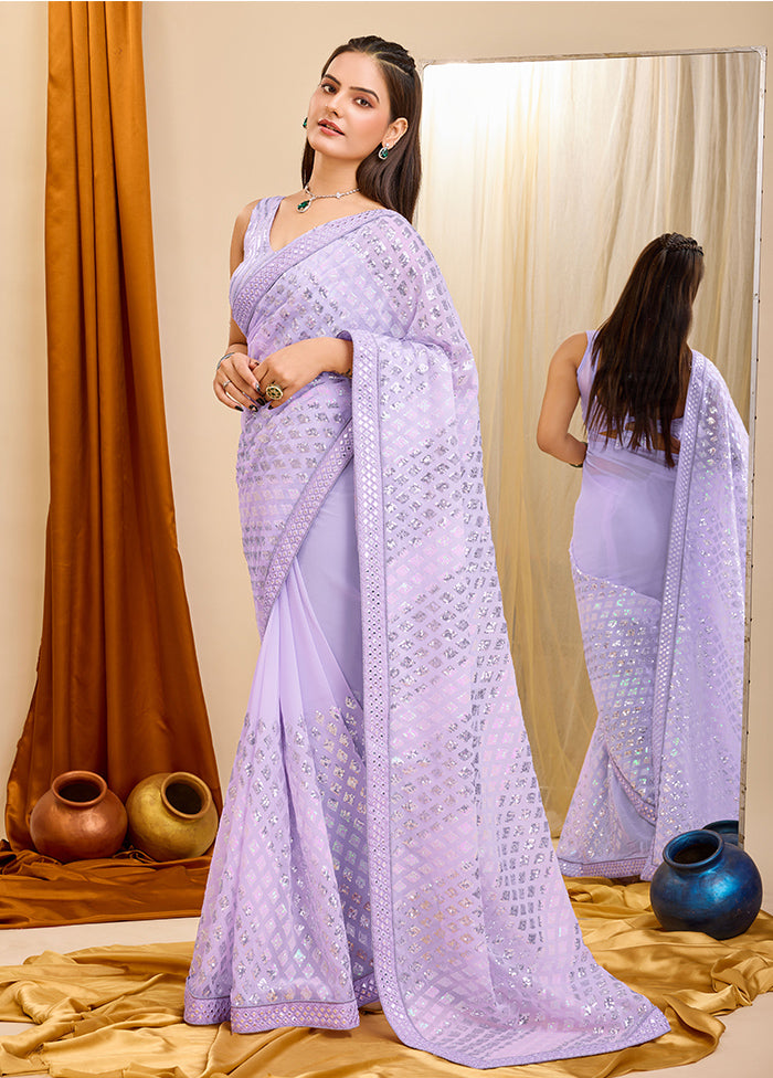 Lavender Georgette Saree With Blouse Piece