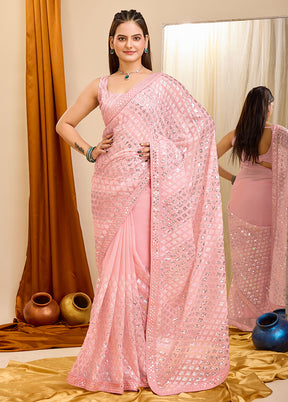 Pink Georgette Saree With Blouse Piece