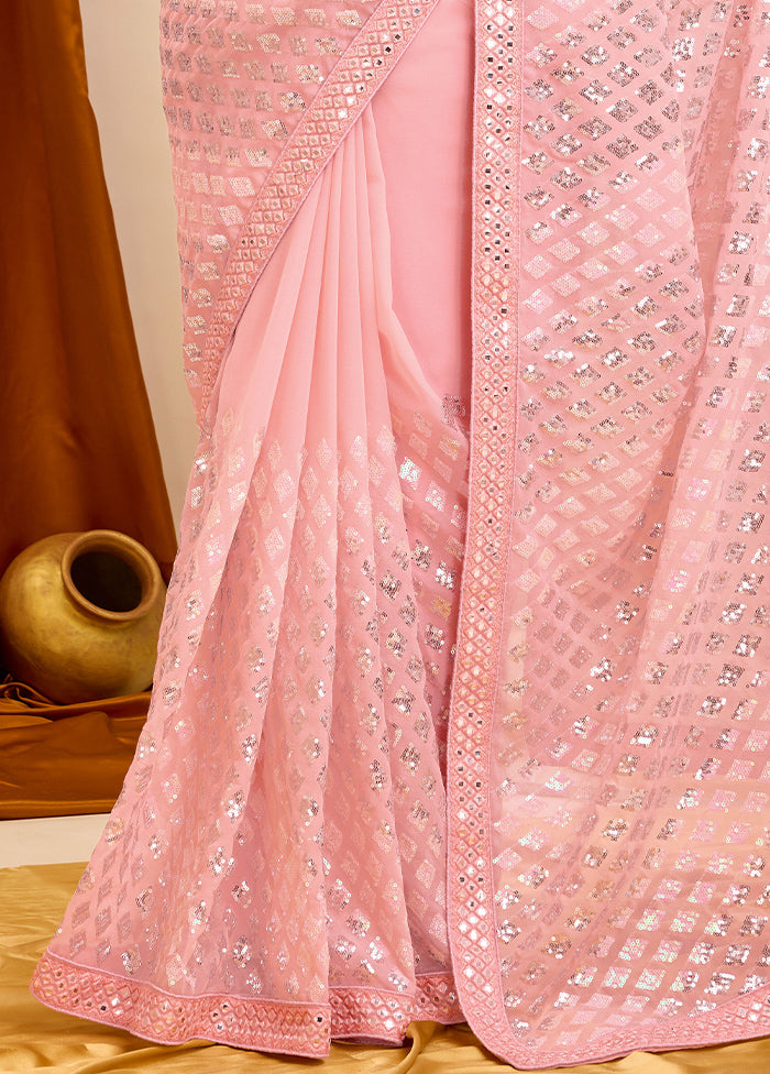 Pink Georgette Saree With Blouse Piece