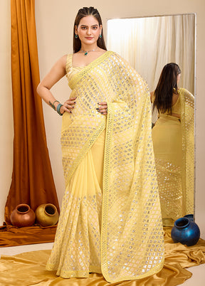 Yellow Georgette Saree With Blouse Piece