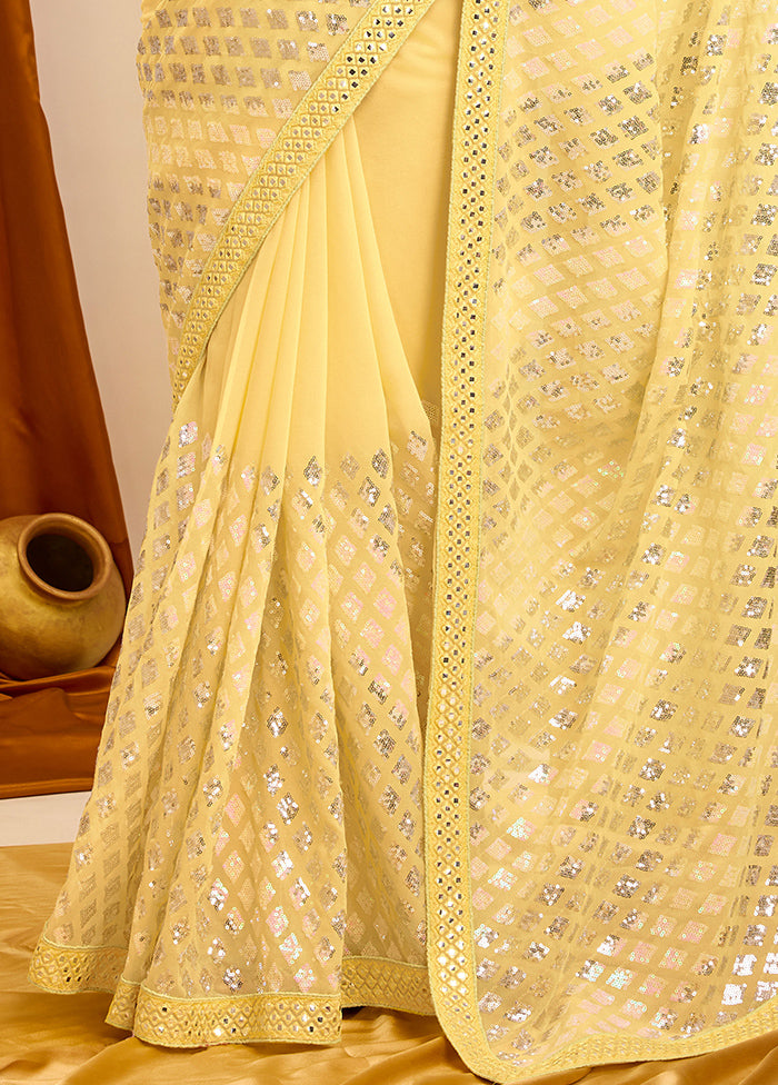 Yellow Georgette Saree With Blouse Piece