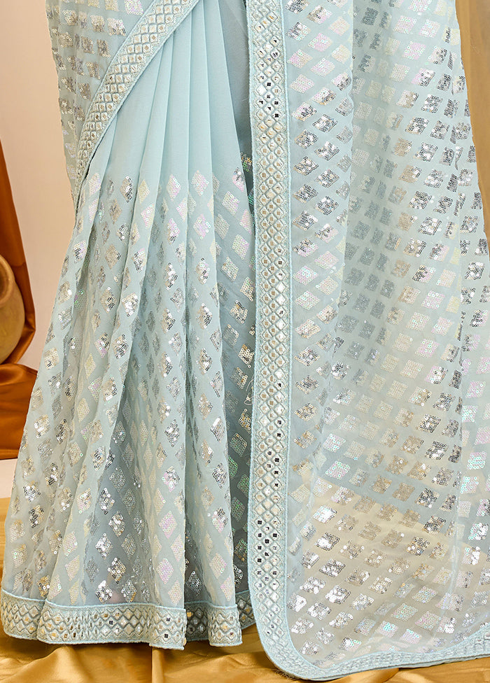 Sky Blue Georgette Saree With Blouse Piece