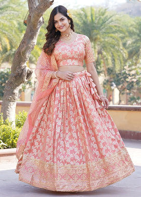 3 Pc Peach Viscose Semi Stitched Lehenga Set