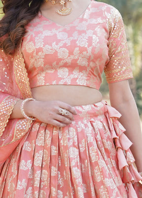 3 Pc Peach Viscose Semi Stitched Lehenga Set