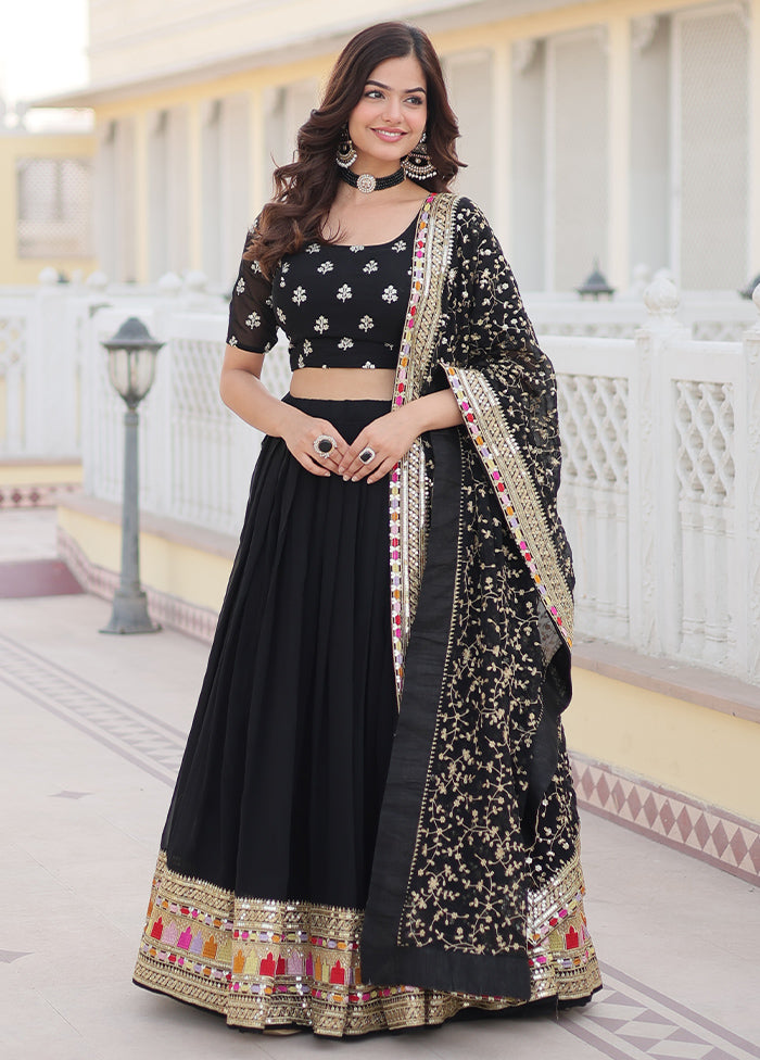 3 Pc Black Georgette Semi Stitched Lehenga Set