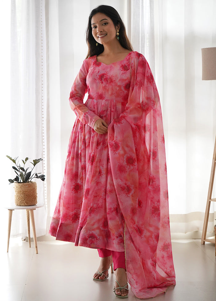 3 Pc Pink Pure Readymade Net Suit Set